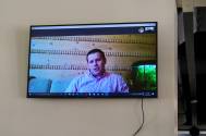 Tomasz Bujok uczestniczył online w konferencji prasowej, ze względu na zakażenie koronawirusem. Fot. KR/ox.pl