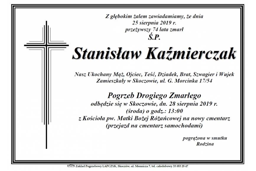 Zmarł Ś.P. Stanisław Kaźmierczak