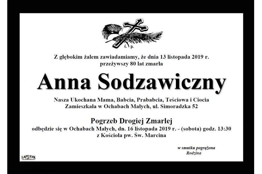Zmarła Anna Sodzawiczny