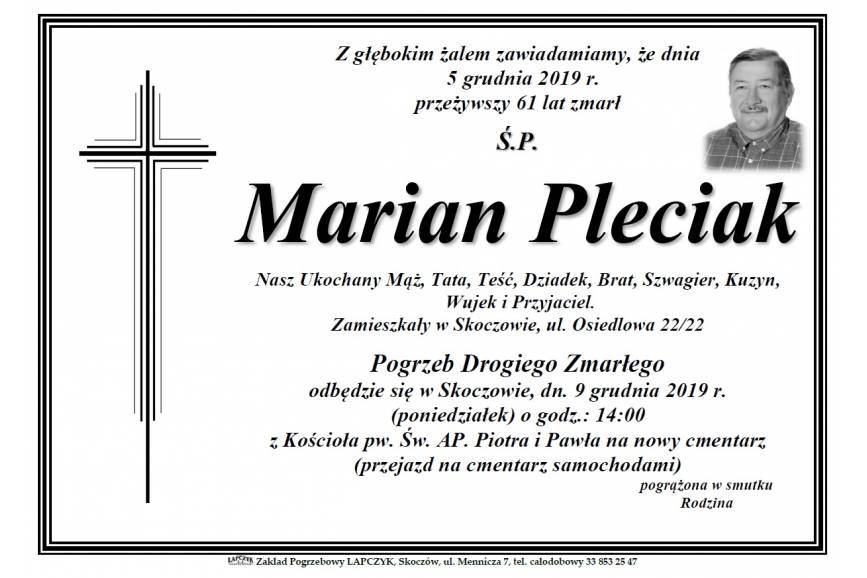 Zmarł Ś. P Marian Pleciak